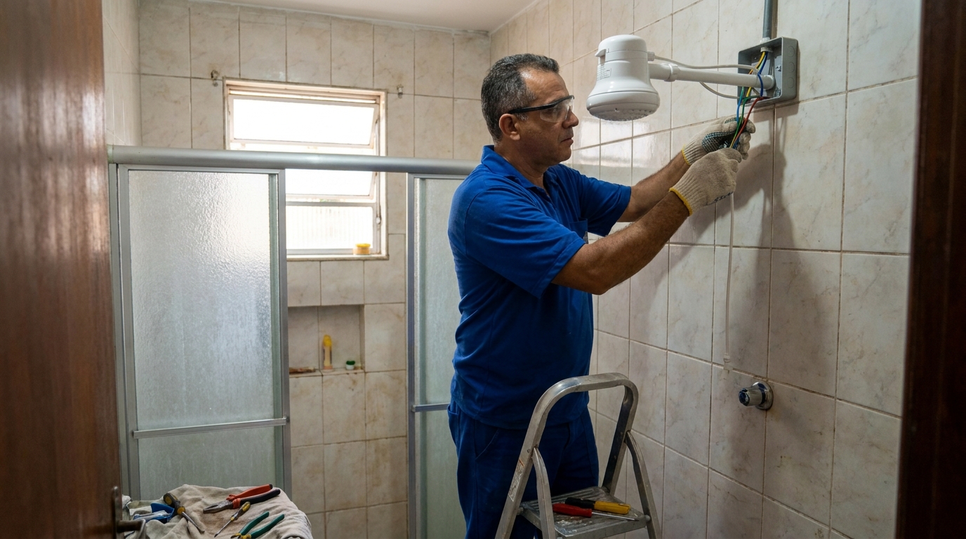 Substituição de Chuveiro Antigo em Indaiatuba‑SP